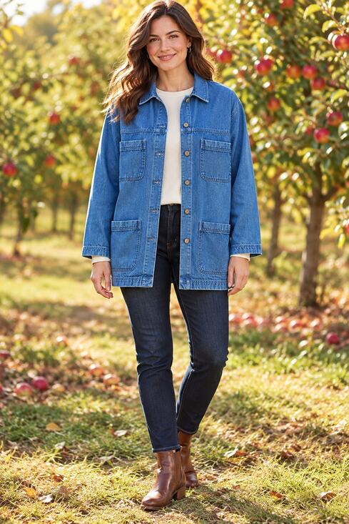 Cabin Creek Jackets & Blazers - Blue Denim Chore Jacket Medium Cotton Utility Barn Coat Four Pockets